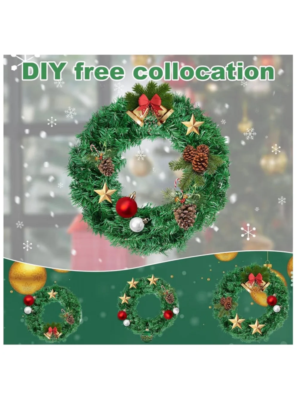 NEW Set of 3 Christmas Wreaths Front Door Outside Decorations 12”
